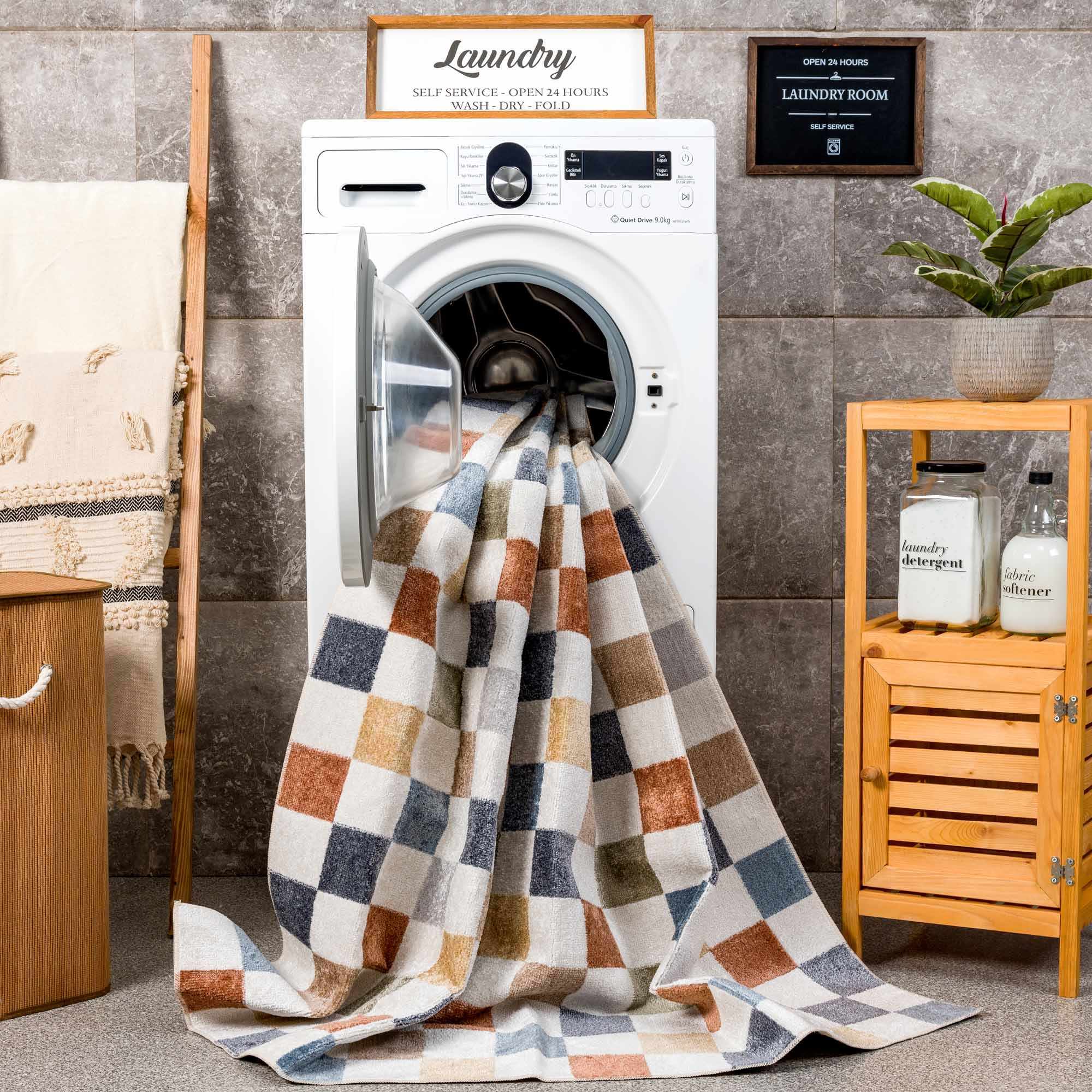 Alie Colorful Checkered Washable Rug by Boutique Rugs