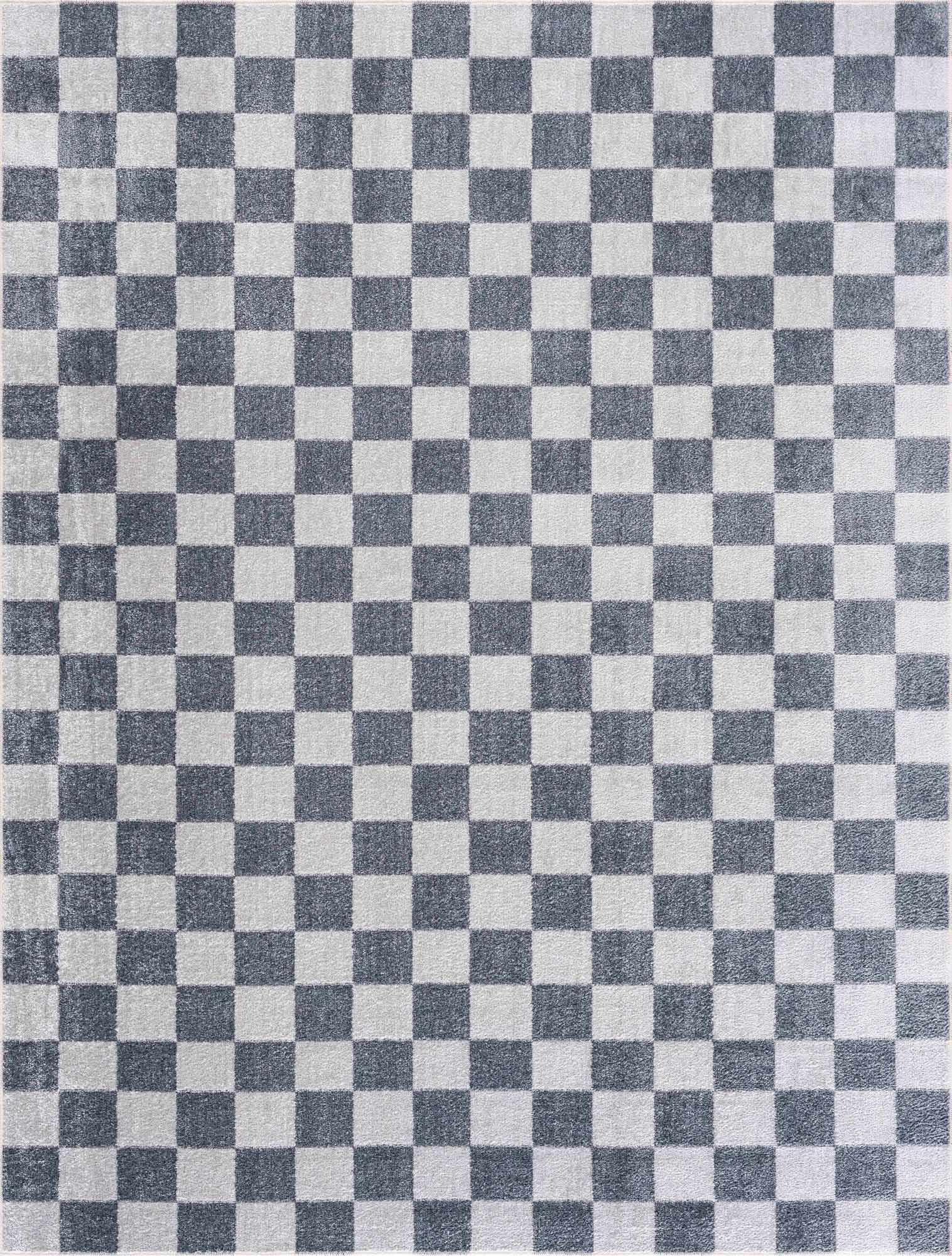 Alie Blue Gray Checkered Washable Rug by Boutique Rugs