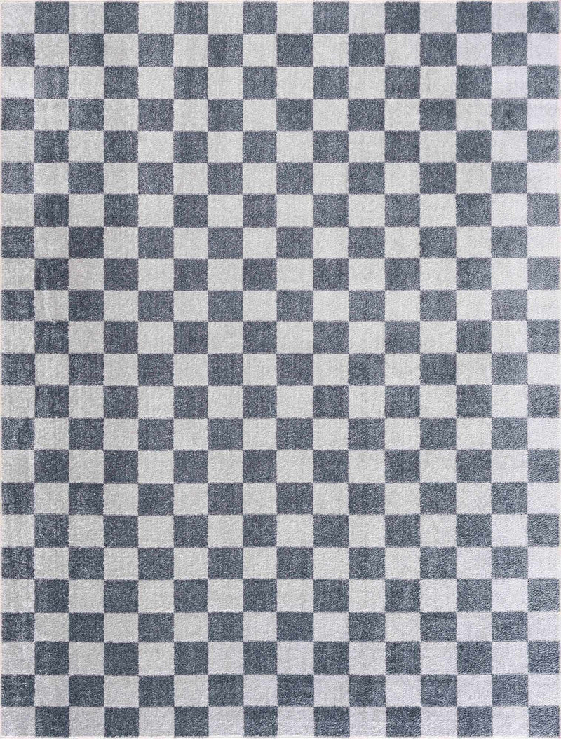 Alie Blue Gray Checkered Washable Rug by Boutique Rugs