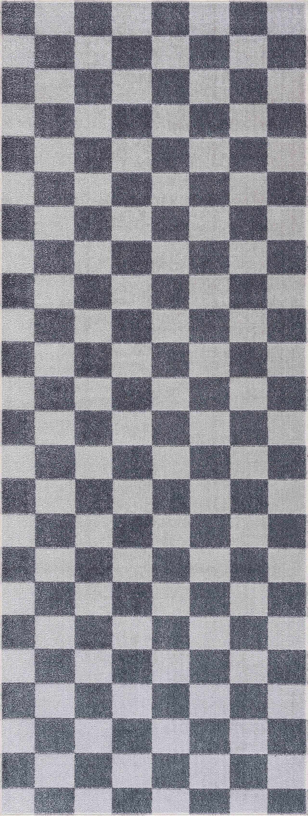 Alie Blue Gray Checkered Washable Rug by Boutique Rugs