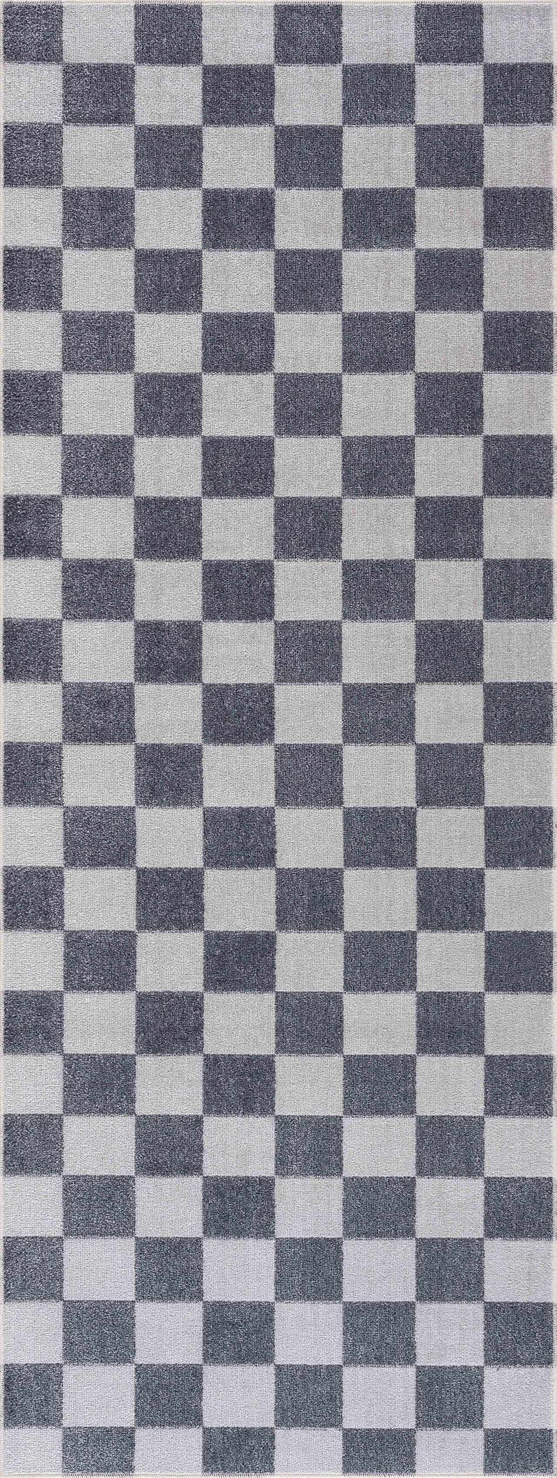 Alie Blue Gray Checkered Washable Rug by Boutique Rugs