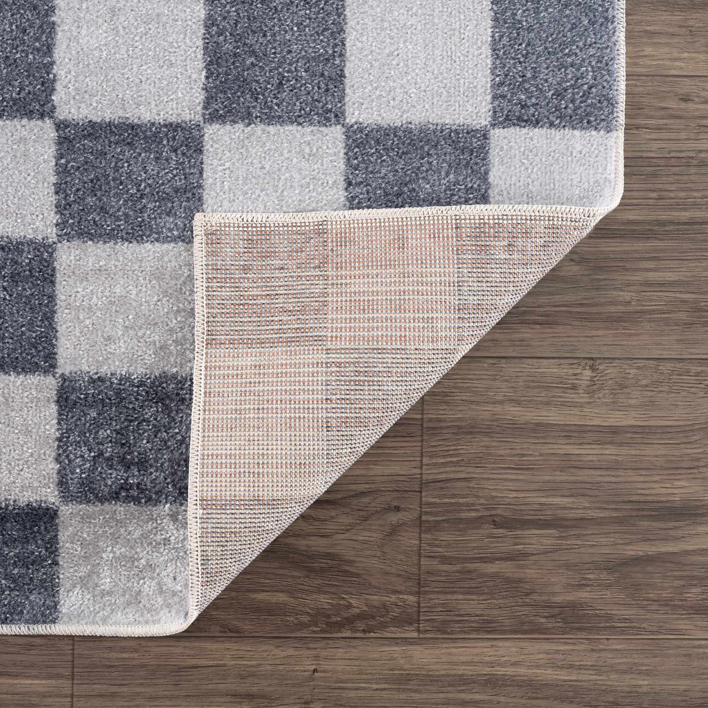 Alie Blue Gray Checkered Washable Rug by Boutique Rugs