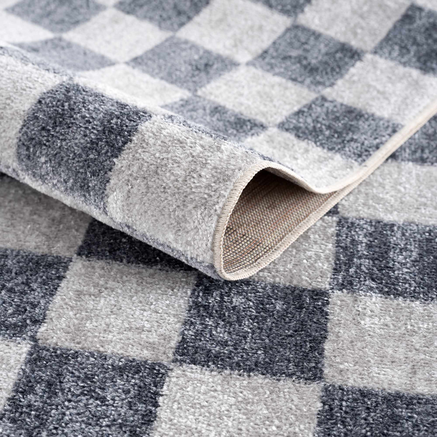 Alie Blue Gray Checkered Washable Rug by Boutique Rugs
