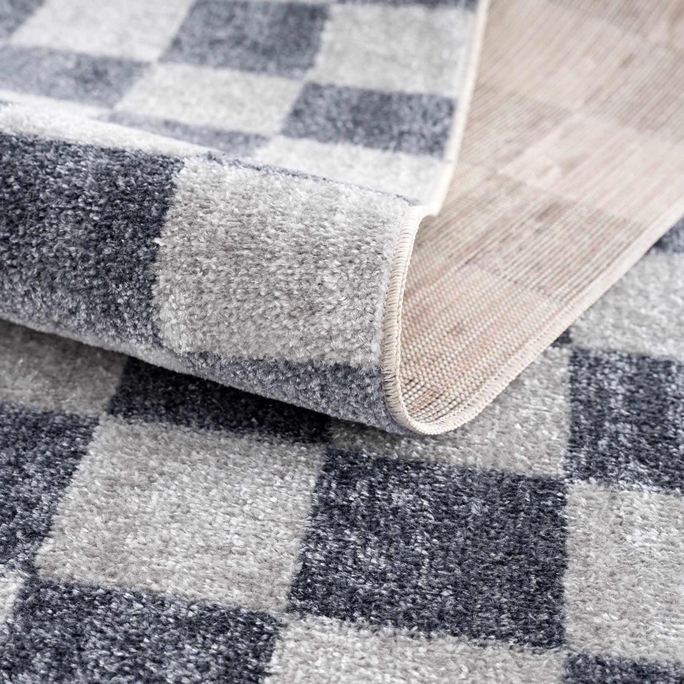Alie Blue Gray Checkered Washable Rug by Boutique Rugs