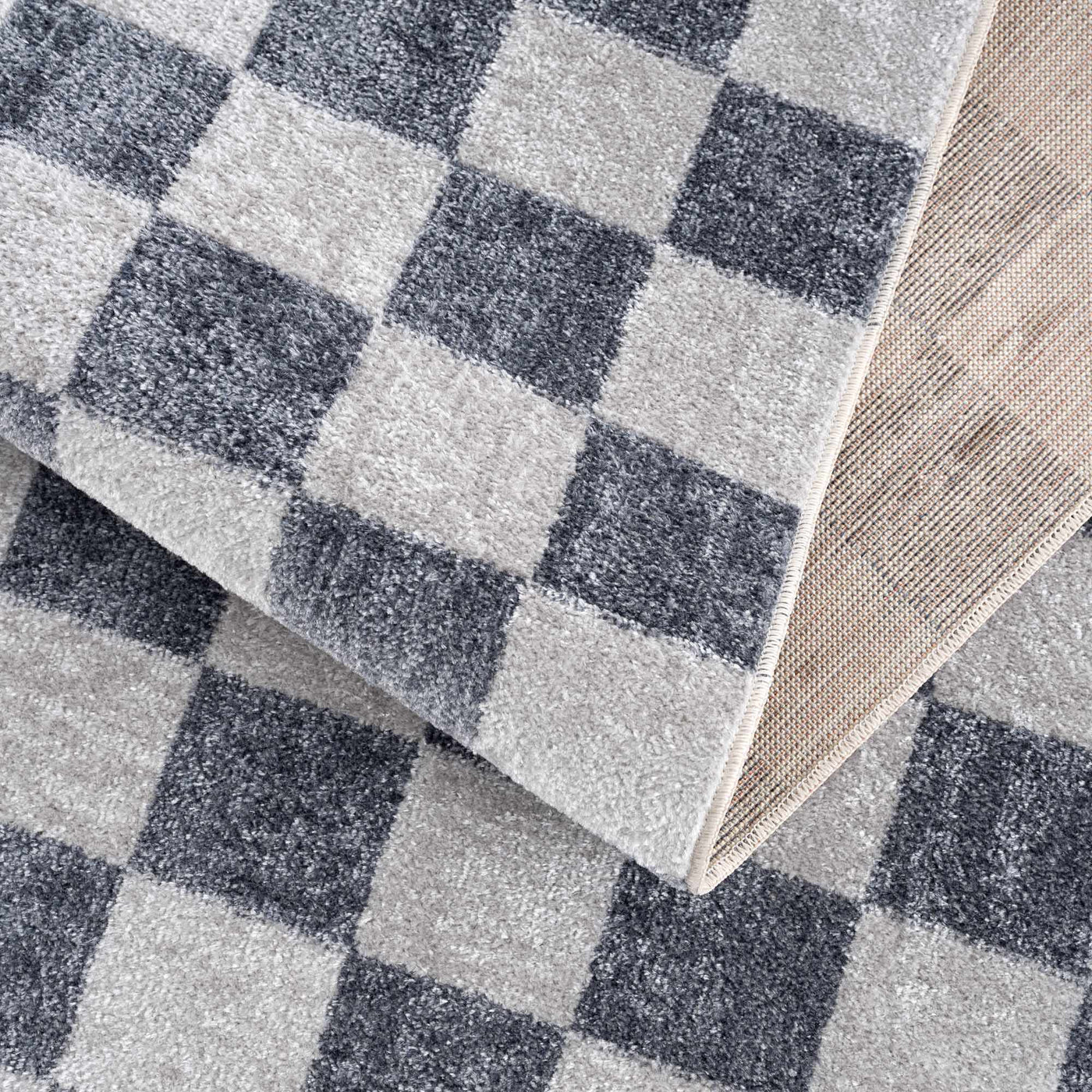 Alie Blue Gray Checkered Washable Rug by Boutique Rugs