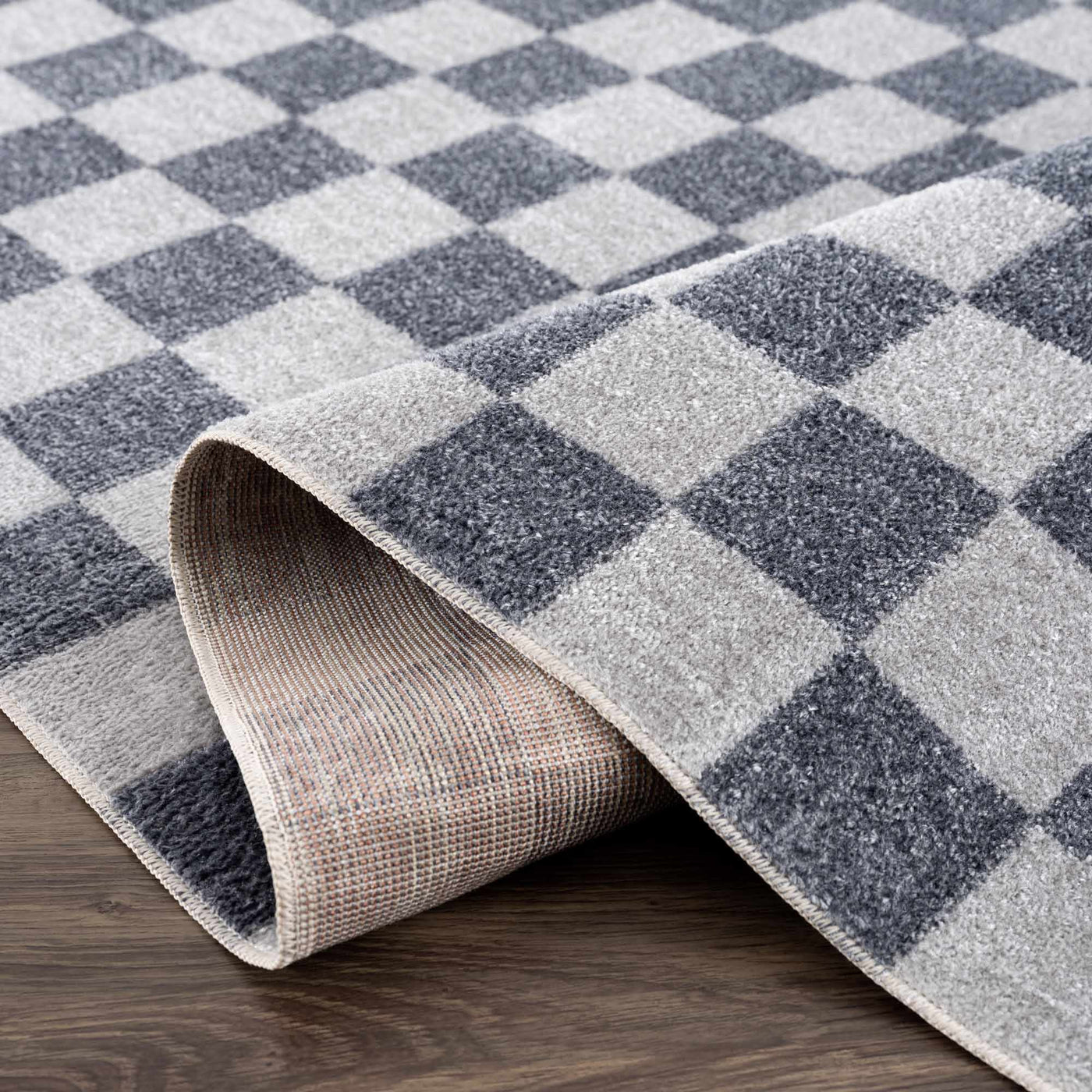 Alie Blue Gray Checkered Washable Rug by Boutique Rugs