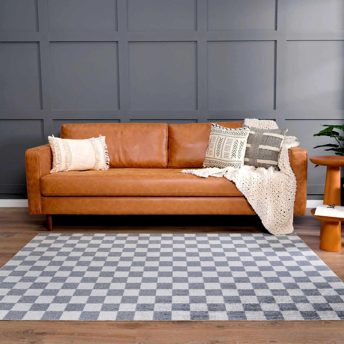 Alie Blue Gray Checkered Washable Rug by Boutique Rugs