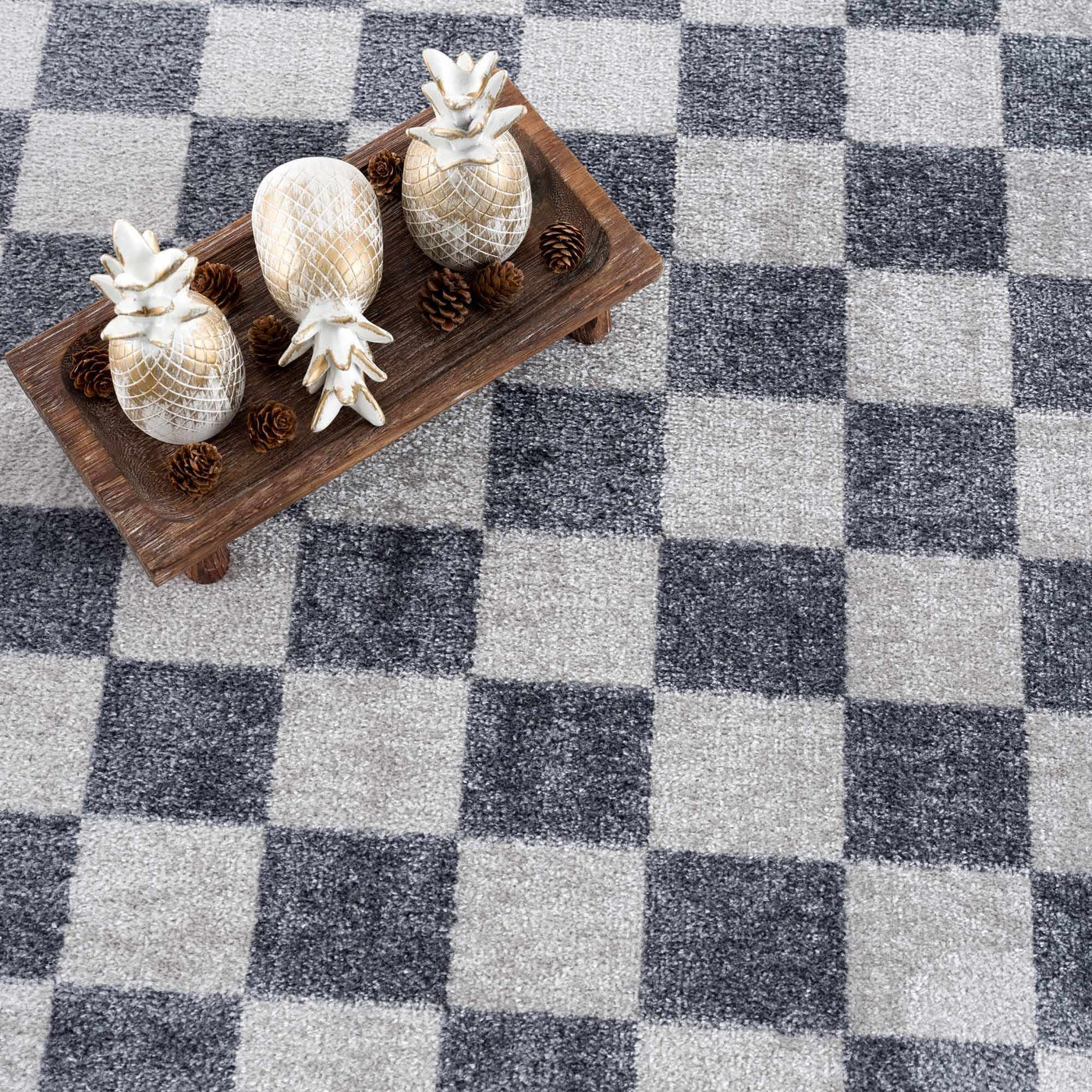 Alie Blue Gray Checkered Washable Rug by Boutique Rugs