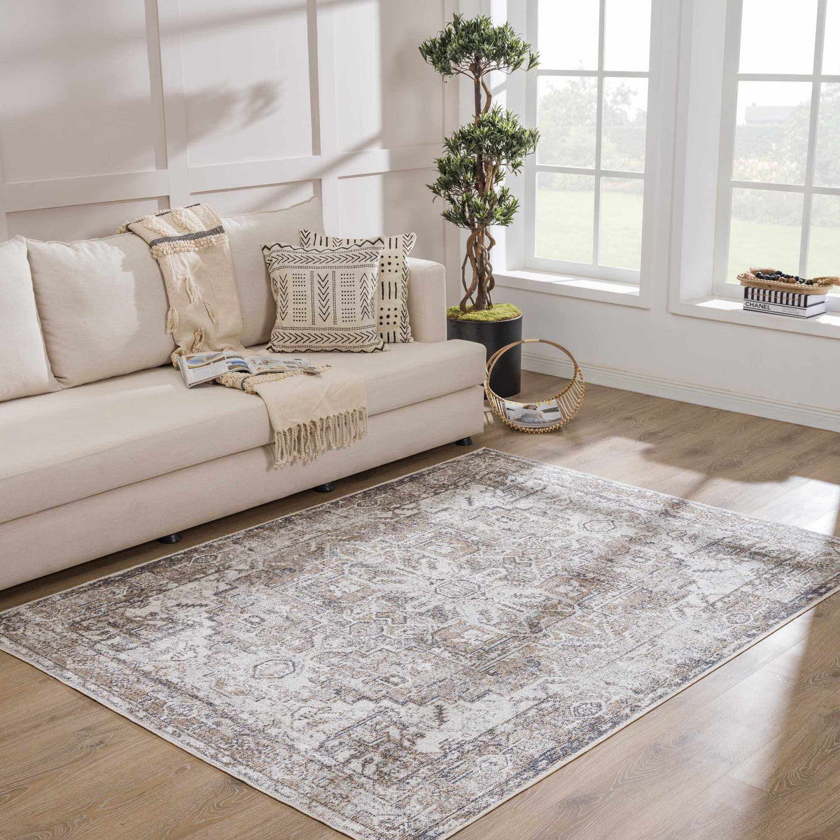 Blue Brown Hera Washable area rug by Hauteloom