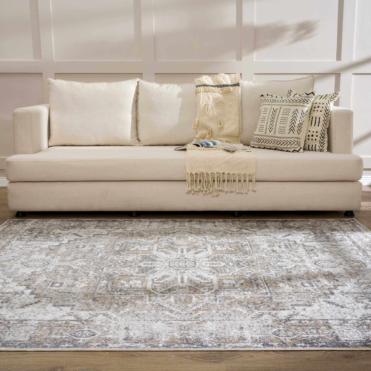 Blue Brown Hera Washable area rug by Hauteloom
