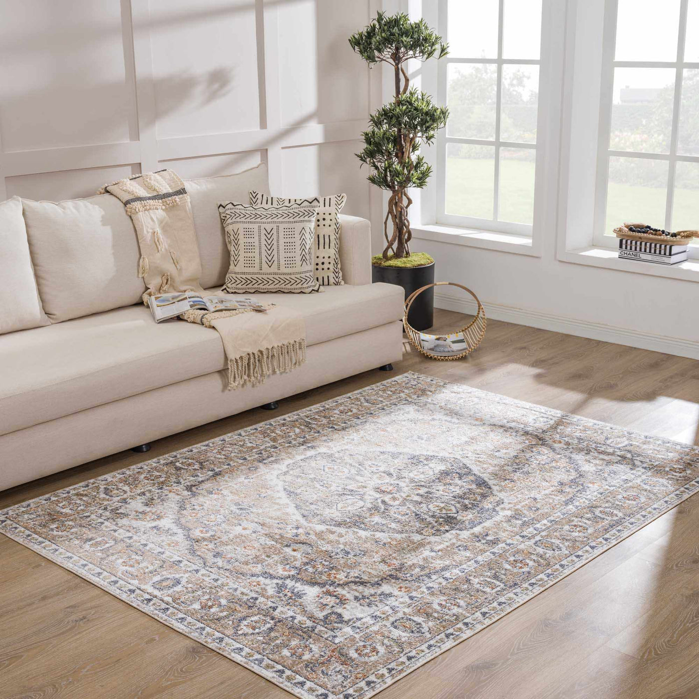 Beige Hiti Washable area rug by Hauteloom