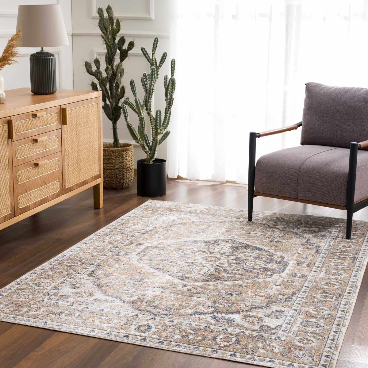 Beige Hiti Washable area rug by Hauteloom