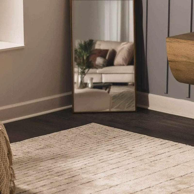 Ellisburg Striped Cream Faux Silk Rug - Clearance by Boutique Rugs
