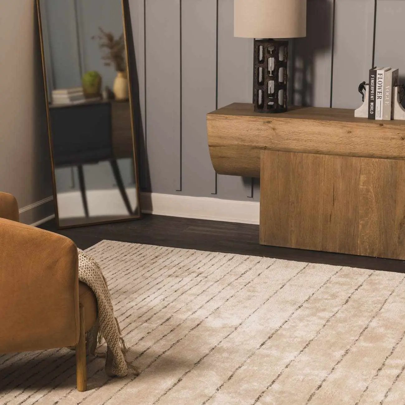 Ellisburg Striped Cream Faux Silk Rug - Clearance by Boutique Rugs