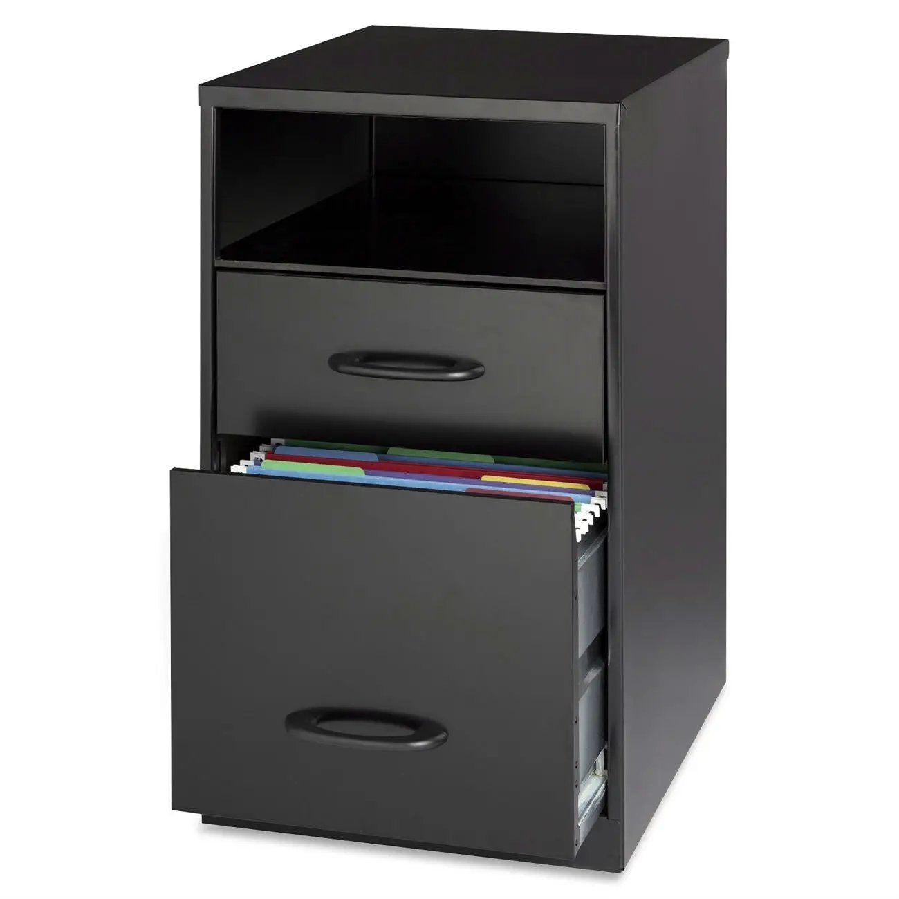 Black Metal 2-Drawer Filing Cabinet with Office Storage Shelf by HomePacific