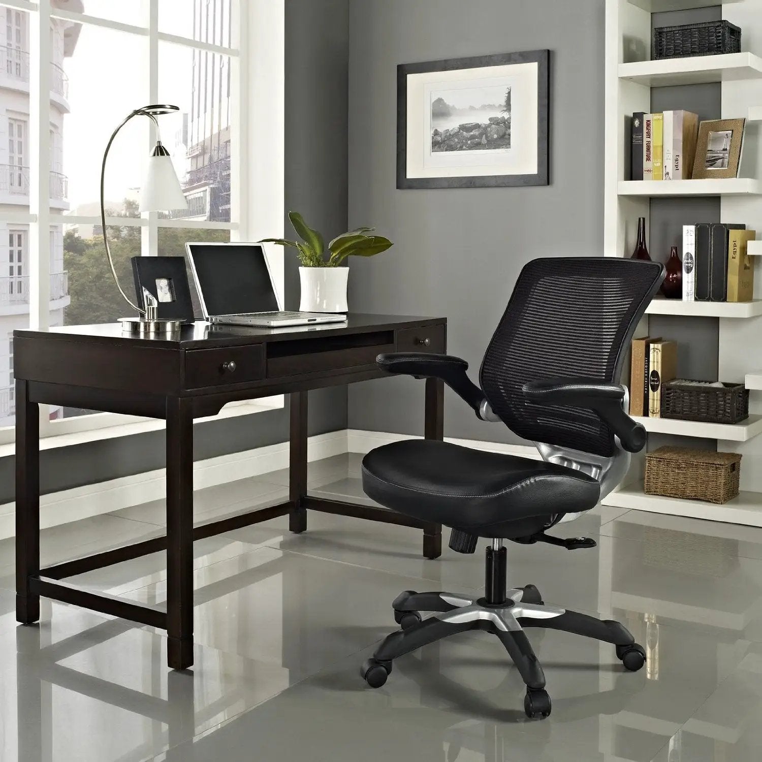 Modern Black Mesh Back Ergonomic Office Chair with Flip-up Arms by HomePacific