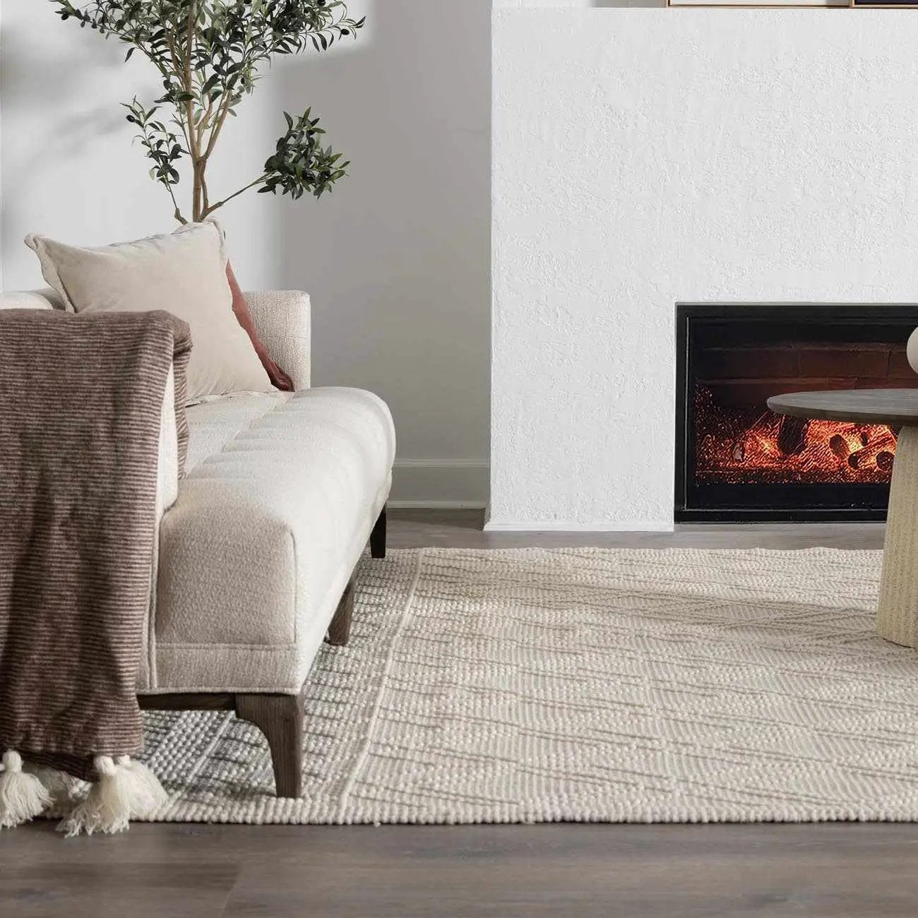 Ramsbury Beige Trellis Wool Rug by Boutique Rugs