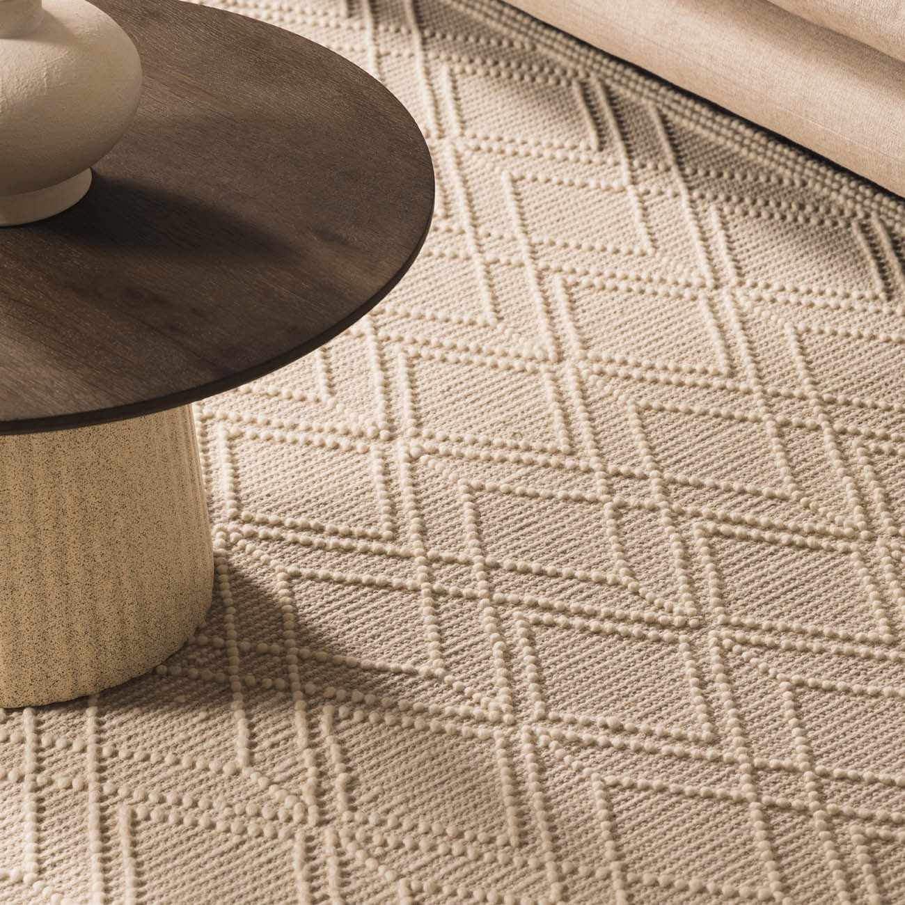 Ramsbury Beige Trellis Wool Rug by Boutique Rugs