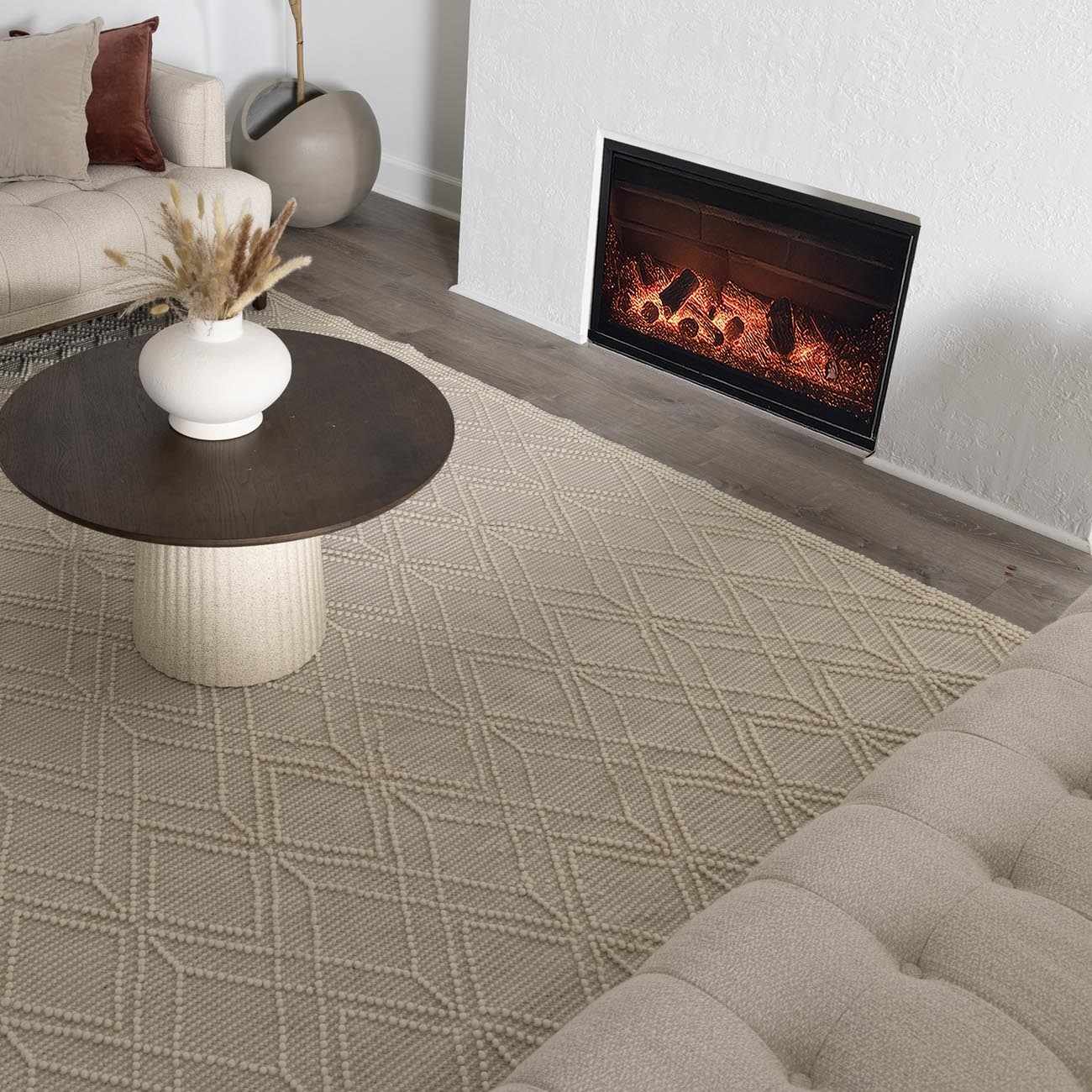 Ramsbury Beige Trellis Wool Rug by Boutique Rugs