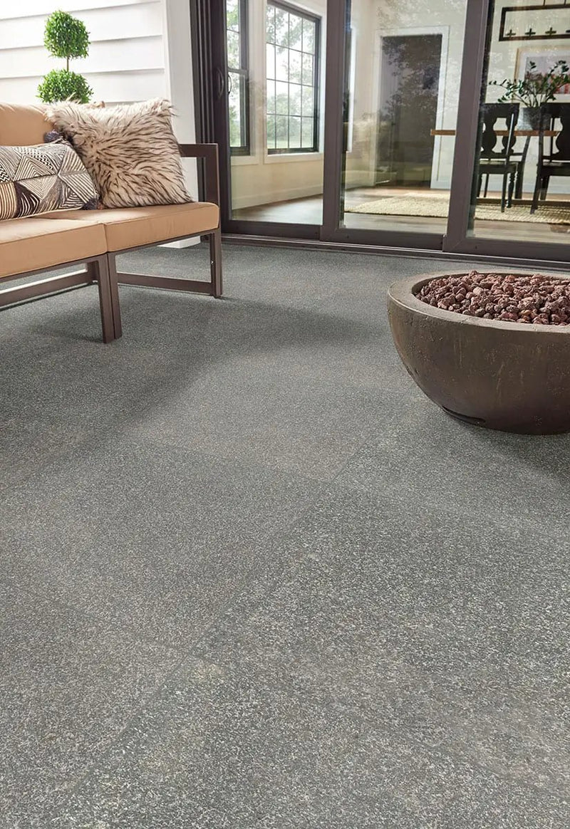 Gray Mist Granite Paver Flamed 12x24 1.25 inch in a finished room