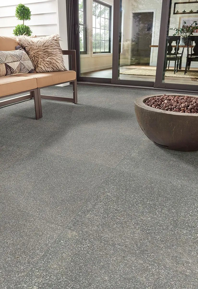Gray Mist Granite Paver Flamed 24x36 in a finished room