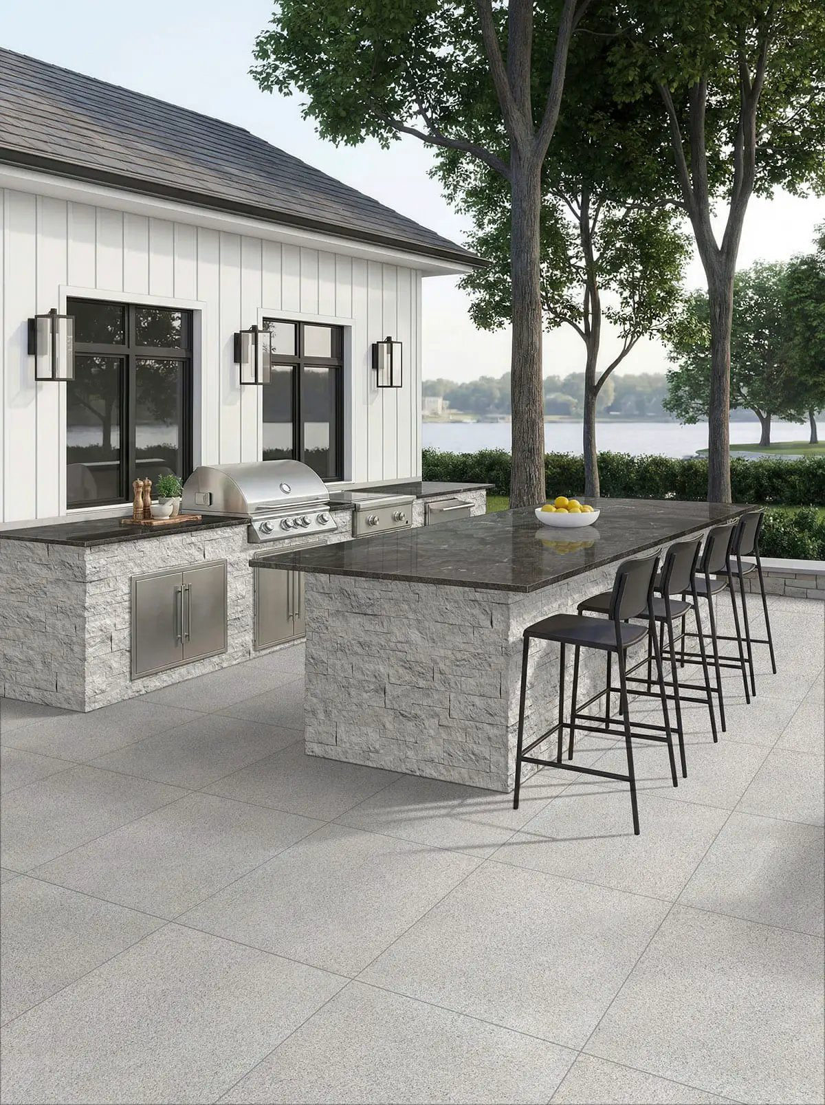 White Mist Granite Paver Flamed Pool Copings 12x24 in a finished room