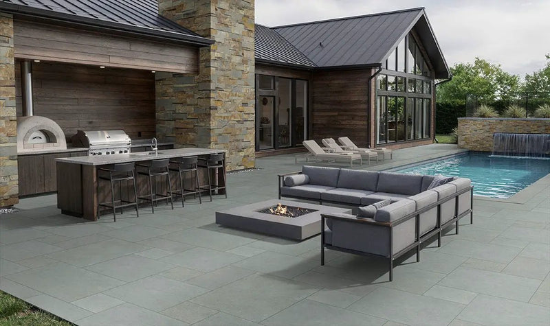 Caribbean Blue Paver Natural Pattern Limestone in a finished room