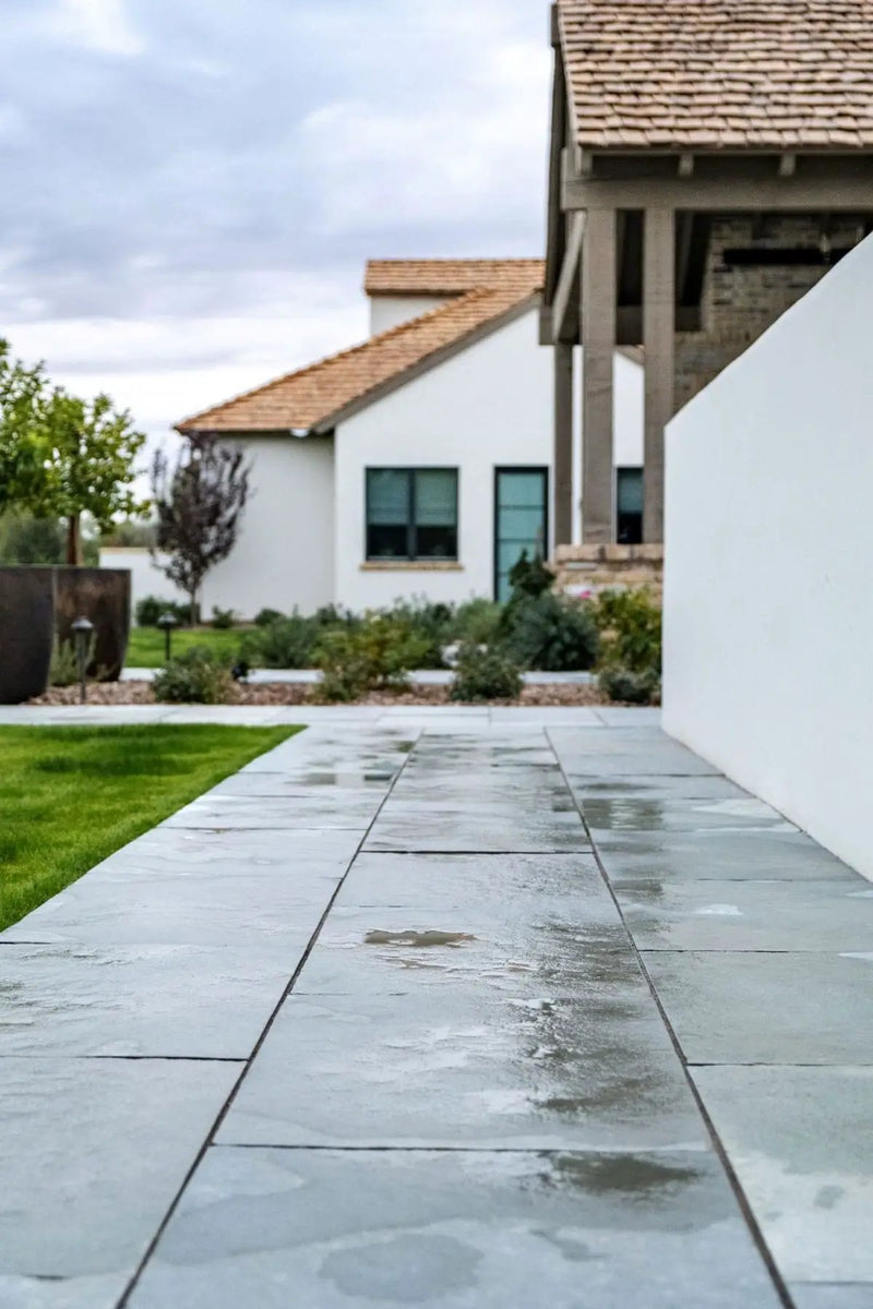 Caribbean Blue Paver Natural Limestone 24x30 in a finished room
