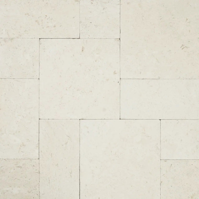 Mayra White Tumbled Pattern Limestone Pavers close up