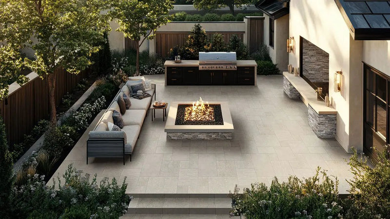 Seagrass Paver Sandblasted Pattern Limestone in a finished room