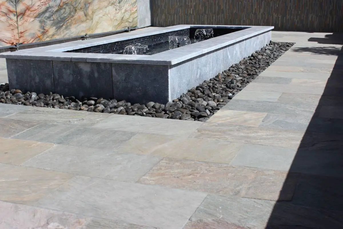 Atlantic Blue Sandblasted Pattern Marble Pavers in a finished room