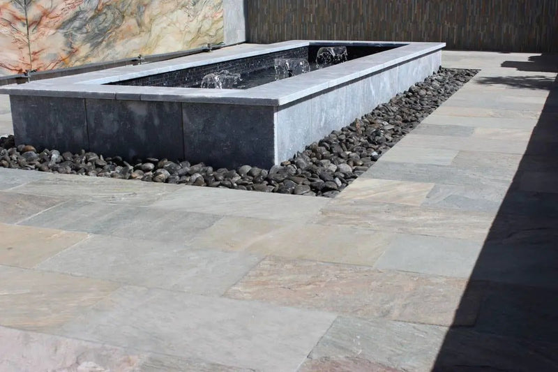 Atlantic Blue Sandblasted Pattern Marble Pavers in a finished room