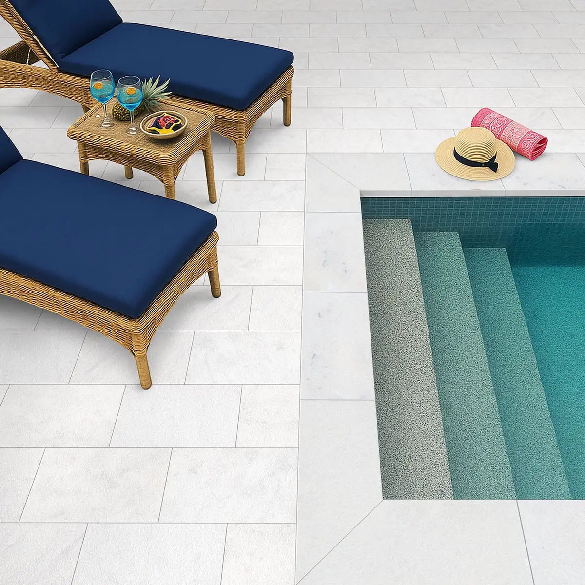Crystal White Paver Sandblasted Marble in a finished room