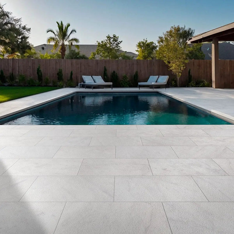 Crystal White Paver Sandblasted Marble in a finished room