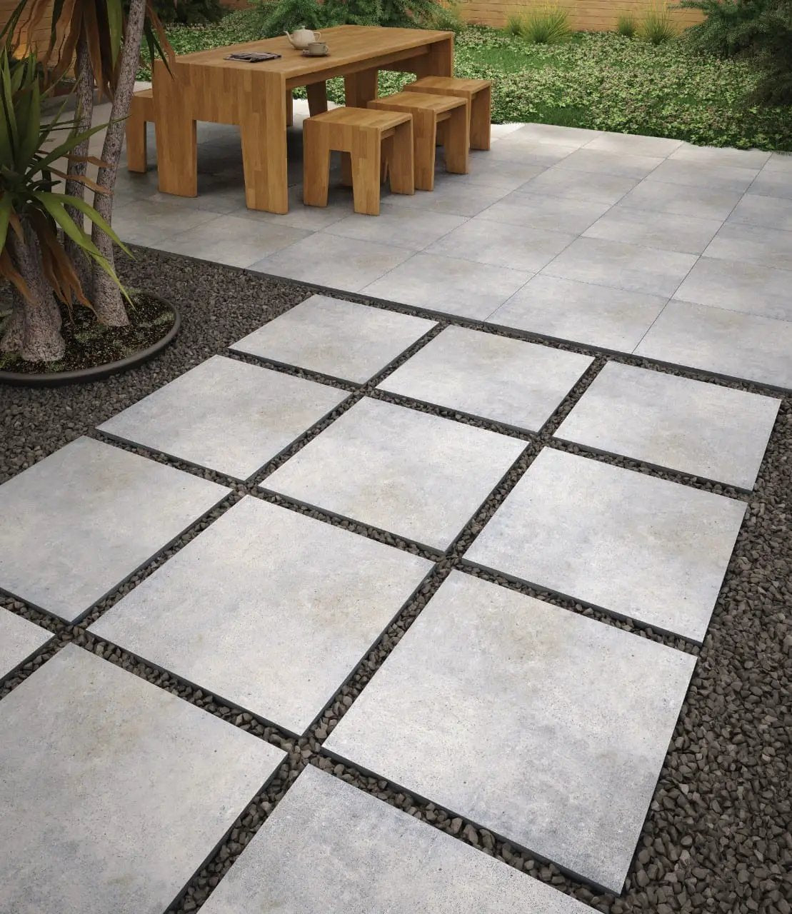 Beton Grey Matte Concrete Look Porcelain Pool Copings 13x24 in a finished room