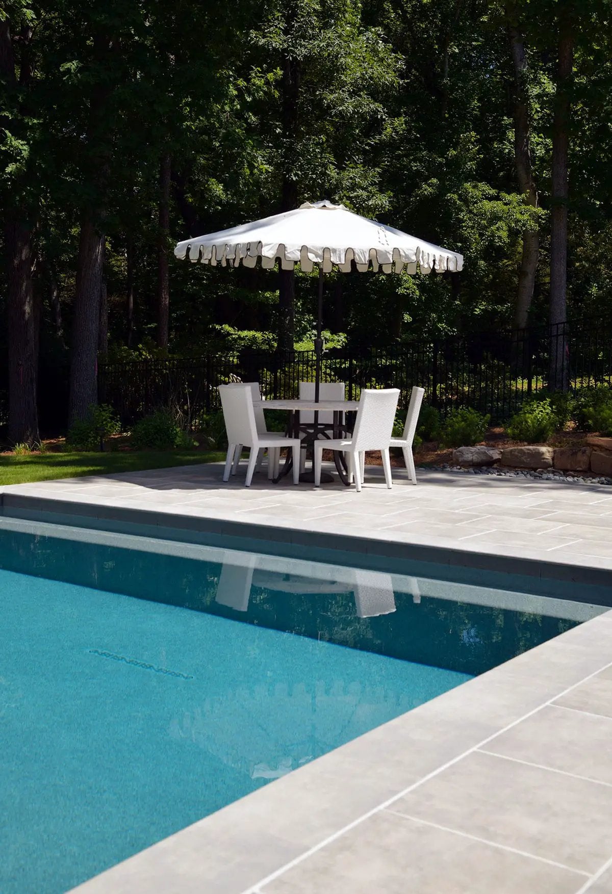 Beton Grey Matte Concrete Look Porcelain Pool Copings 13x24 in a finished room