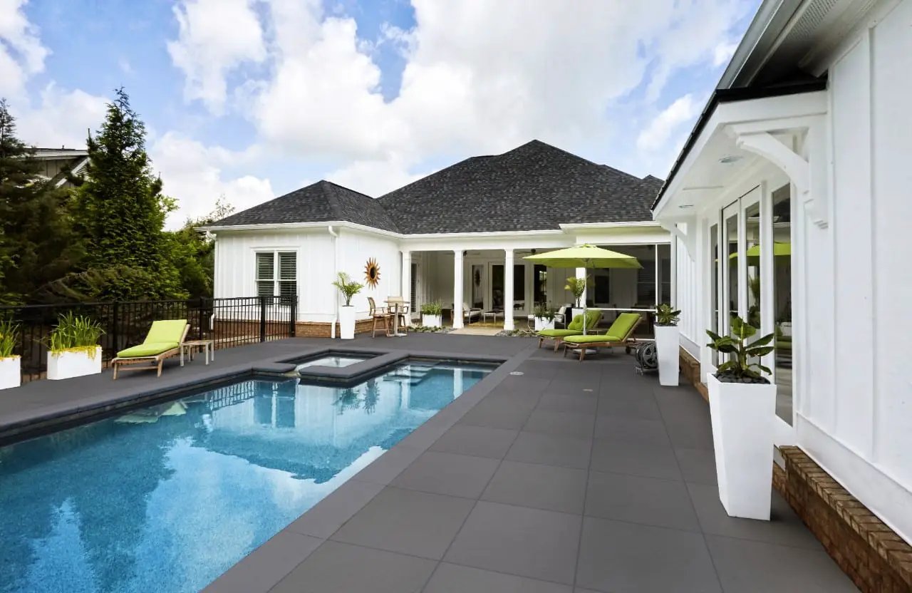 Bluestone Matte Pattern Porcelain Pavers in a finished room