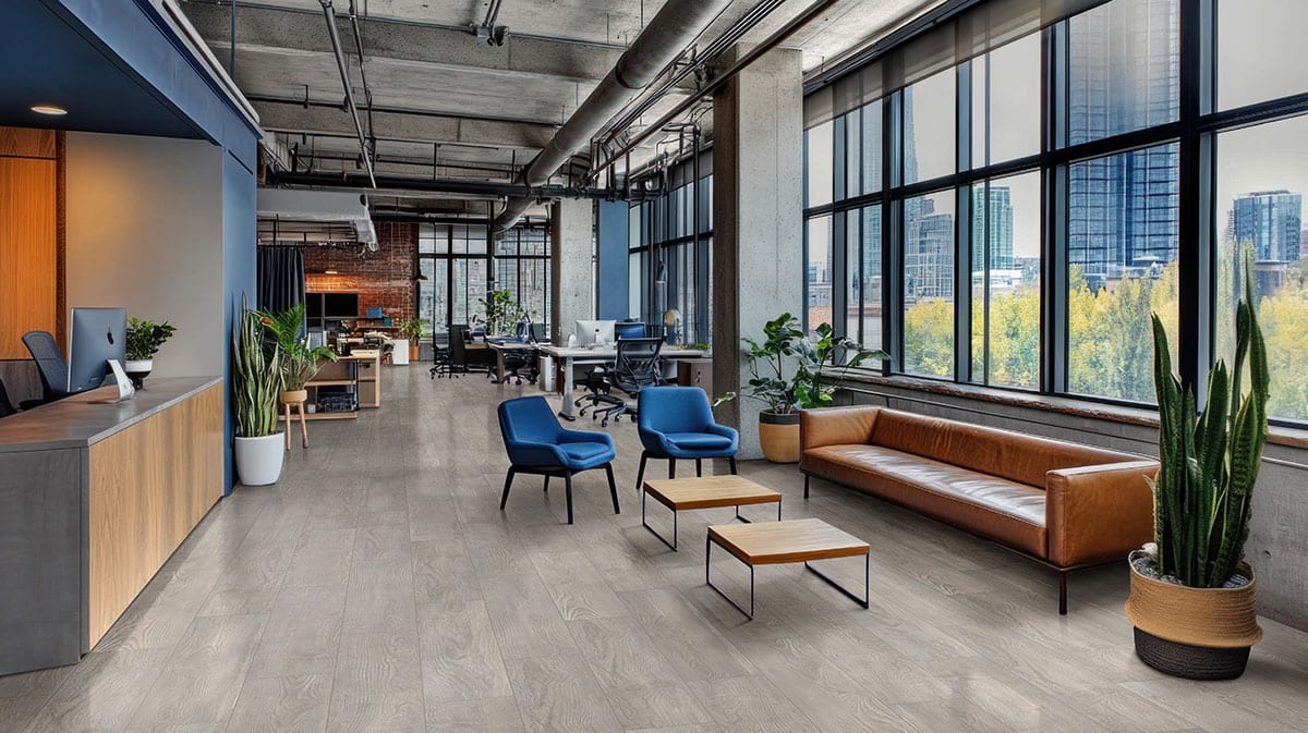 Caldera Grigia Matte Wood Look Porcelain Pavers 16x47 in a finished room