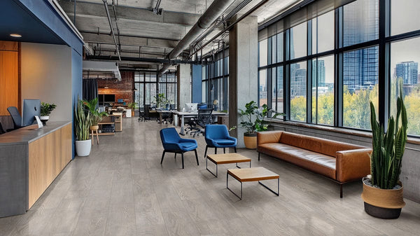 Caldera Grigia Matte Wood Look Porcelain Pavers 16x47 in a finished room