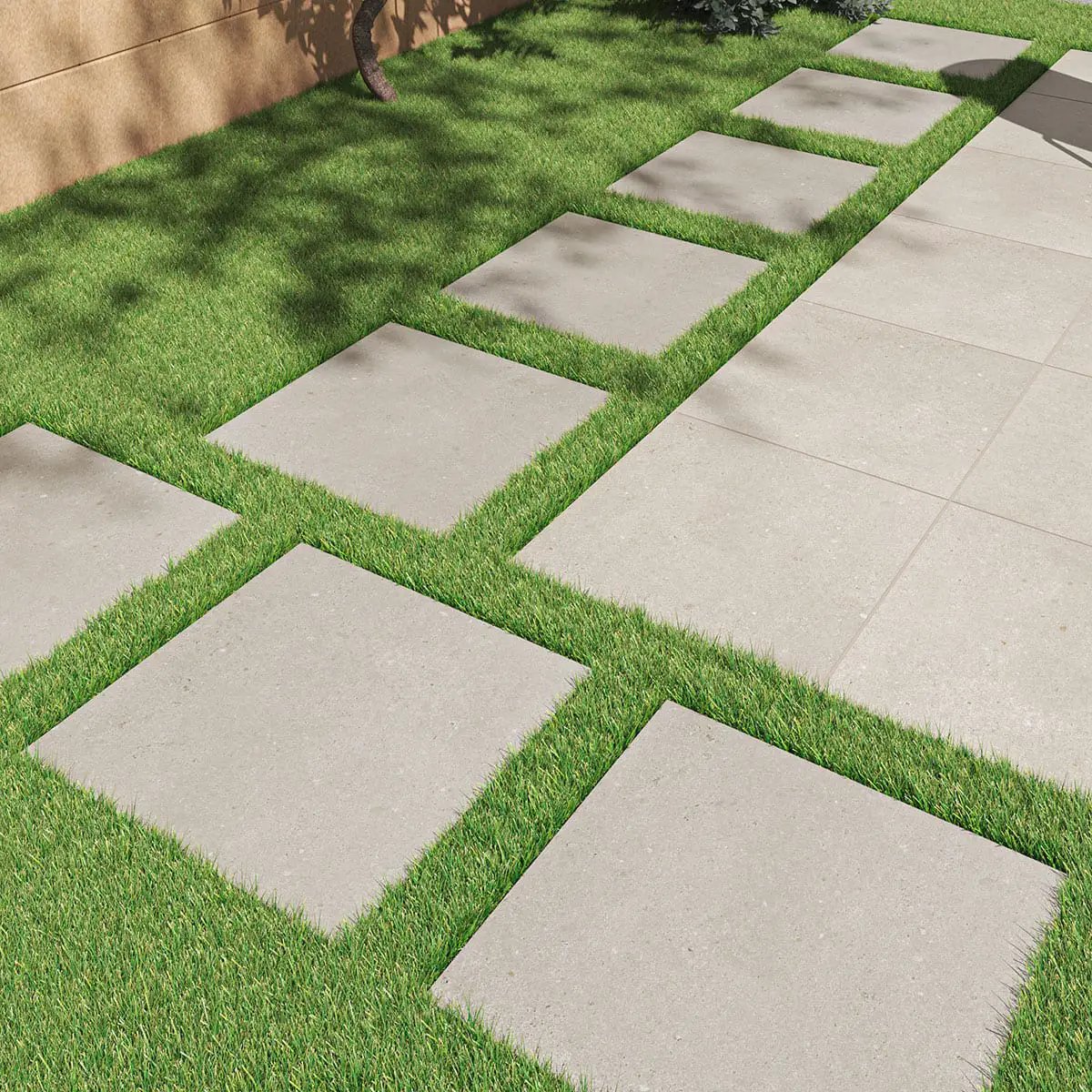 Gritzo Almond Matte Porcelain Pavers 24x24 in a finished room