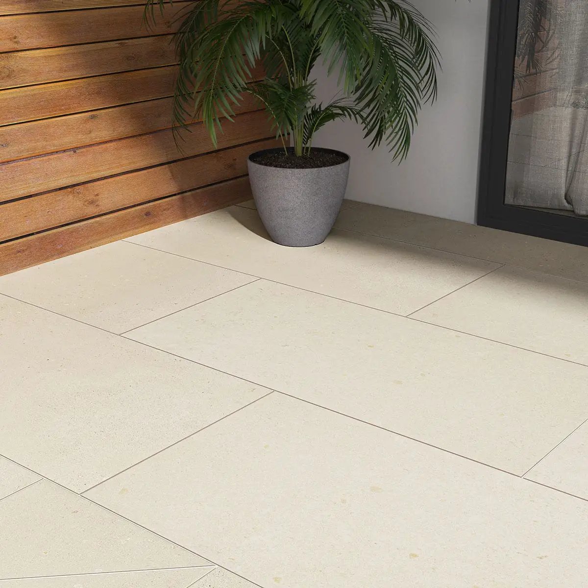 Gritzo Salt Matte Porcelain Pavers 24x24 in a finished room