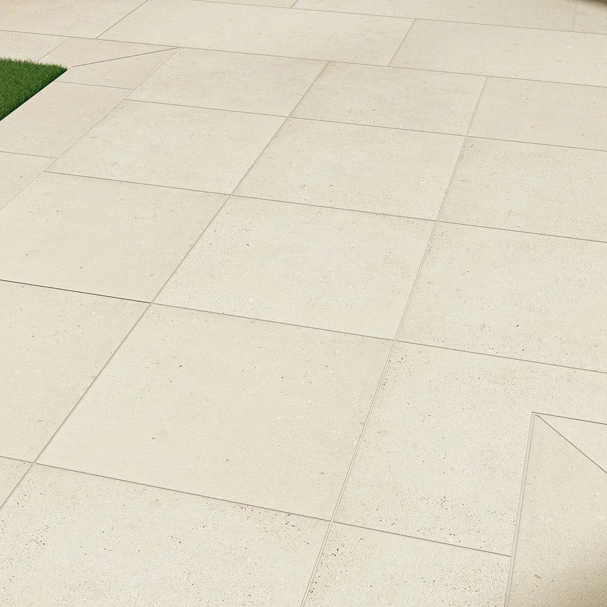Gritzo Salt Matte Porcelain Pavers 24x24 in a finished room