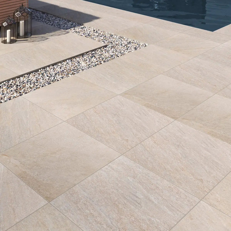 Quartz Beige Matte Porcelain Pavers 24x24 in a finished room