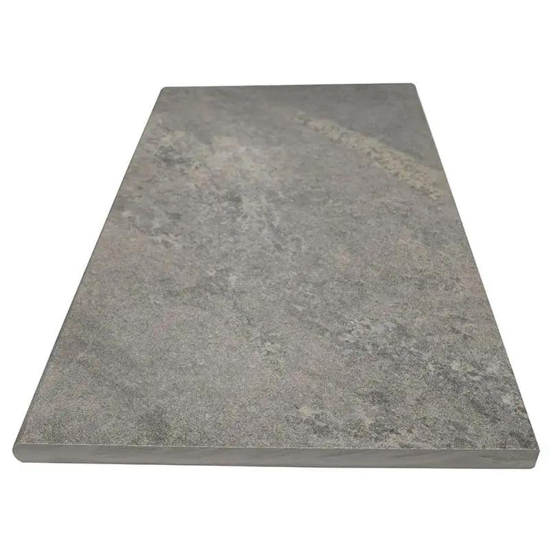 Quarzo Gray Matte Travertine Look Porcelain Pavers 24x48 angled view