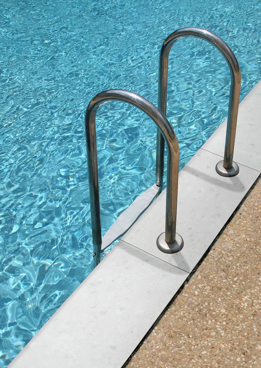 Terrazo Glacier Matte Porcelain Pool Copings 13x24 in a finished room