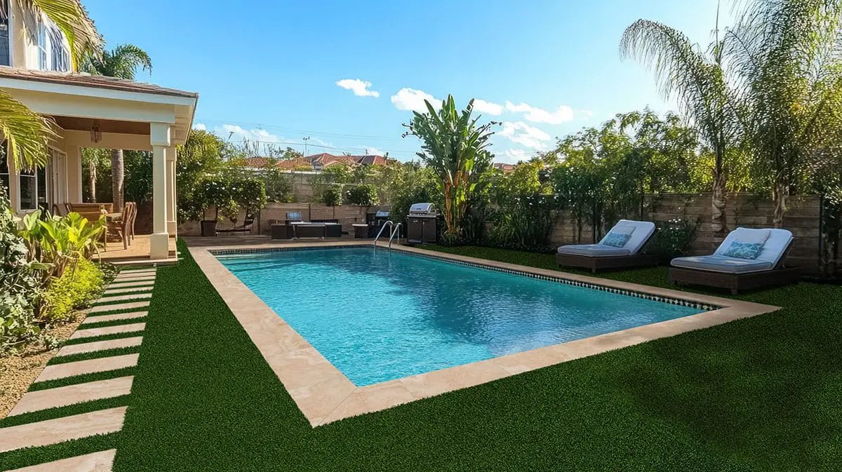 Tierra Beige Matte Travertine Look Porcelain Pool Copings 13x24 in a finished room