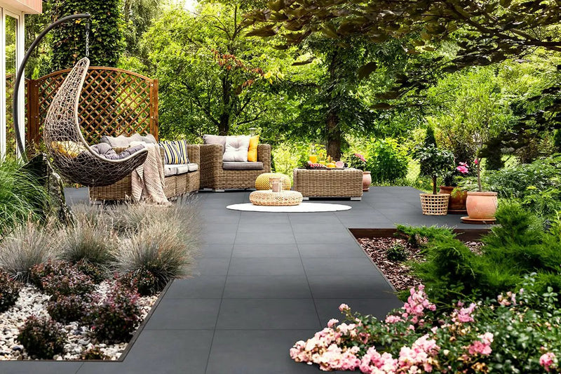 True Bluestone Matte Porcelain Pavers 24x24 in a finished room
