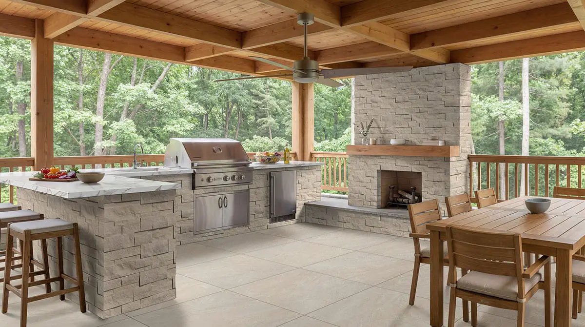 Vortexa Champagne Matte Porcelain Pool Copings 13x24 in a finished room