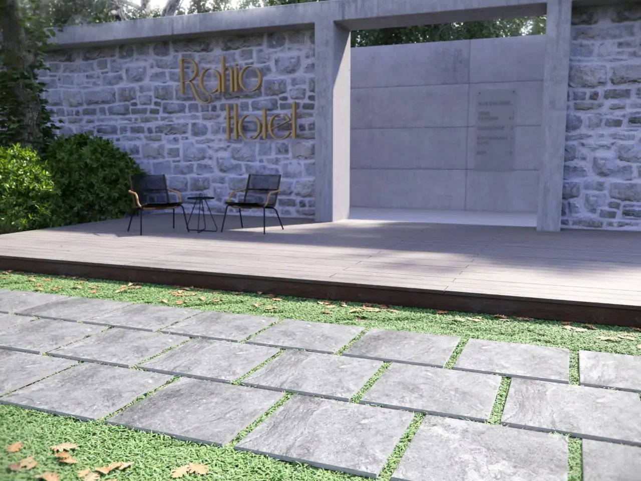 Vulkon Grey Matte Limestone Look Porcelain Pavers 24x24 in a finished room