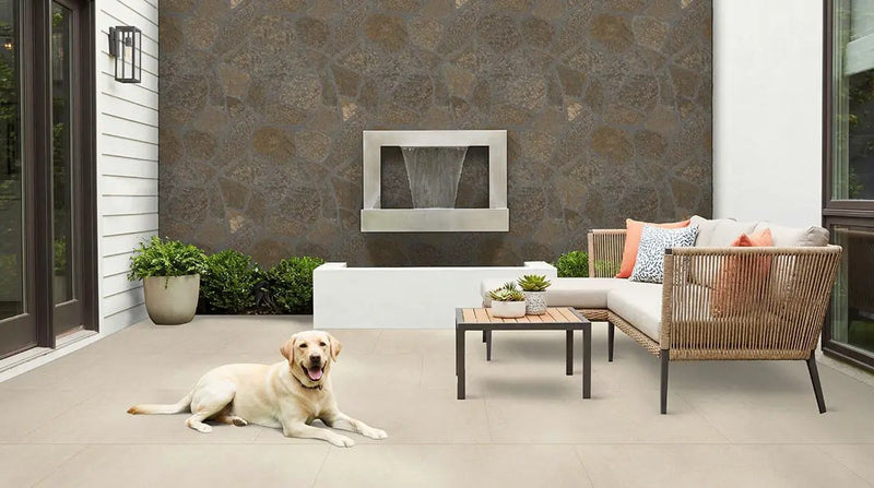 Zement Blanco Matte Porcelain Pavers 36x36 in a finished room